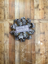 Load image into Gallery viewer, Grandkids Welcome Wreath – Black and White Deco Mesh Door Decor
