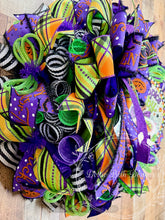 Load image into Gallery viewer, Spice Spice Baby Halloween Wreath | Purple Orange &amp; Green Pumpkin Front Door Decor
