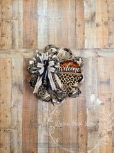 Load image into Gallery viewer, Leopard Print Welcome Wreath | Burlap &amp; Lace Door Wreath | Everyday Wreath | Farmhouse Glam Wreath
