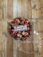 Load image into Gallery viewer, Queen of Hearts Valentine Wreath – Red, Gold &amp; Black Harlequin Ribbon Door Decor

