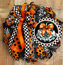 Load image into Gallery viewer, Elegant Black &amp; Orange Damask Pumpkin Halloween Wreath
