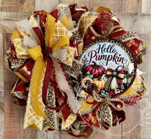 Load image into Gallery viewer, Hello Gourd-geous Fall Wreath – Pumpkin &amp; Autumn Leaves Front Door Wreath
