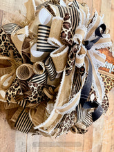 Load image into Gallery viewer, Leopard Print Welcome Wreath | Burlap &amp; Lace Door Wreath | Everyday Wreath | Farmhouse Glam Wreath

