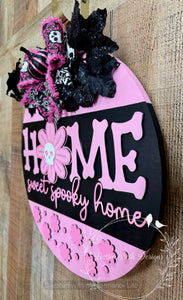 Home Sweet Spooky Home Pink Halloween Door Hanger – 16” Round