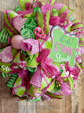 Load image into Gallery viewer, Stink Stank Stunk Christmas Wreath – Pink &amp; Green Whimsical Holiday Decor
