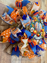 Load image into Gallery viewer, Happy Fall Pumpkin Wreath – Blue and Orange Autumn Deco Mesh Door Decoration
