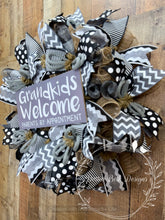 Load image into Gallery viewer, Grandkids Welcome Wreath – Black and White Deco Mesh Door Decor
