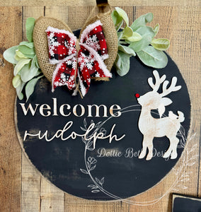 Rustic Christmas Porch Sign & Welcome Rudolph Door Hanger – Wooden Front Porch Holiday Decor