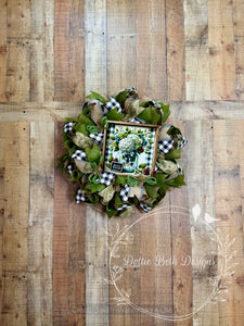 Harvest Blessings Hydrangea Wreath with Green, Burlap, and Buffalo Check Ribbon