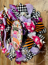 Load image into Gallery viewer, Ghouls Just Wanna Have Fun Halloween Wreath | Pink Ghost Front Door Decor
