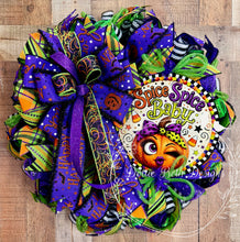 Load image into Gallery viewer, Spice Spice Baby Halloween Wreath | Purple Orange &amp; Green Pumpkin Front Door Decor
