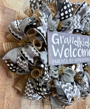 Load image into Gallery viewer, Grandkids Welcome Wreath – Black and White Deco Mesh Door Decor
