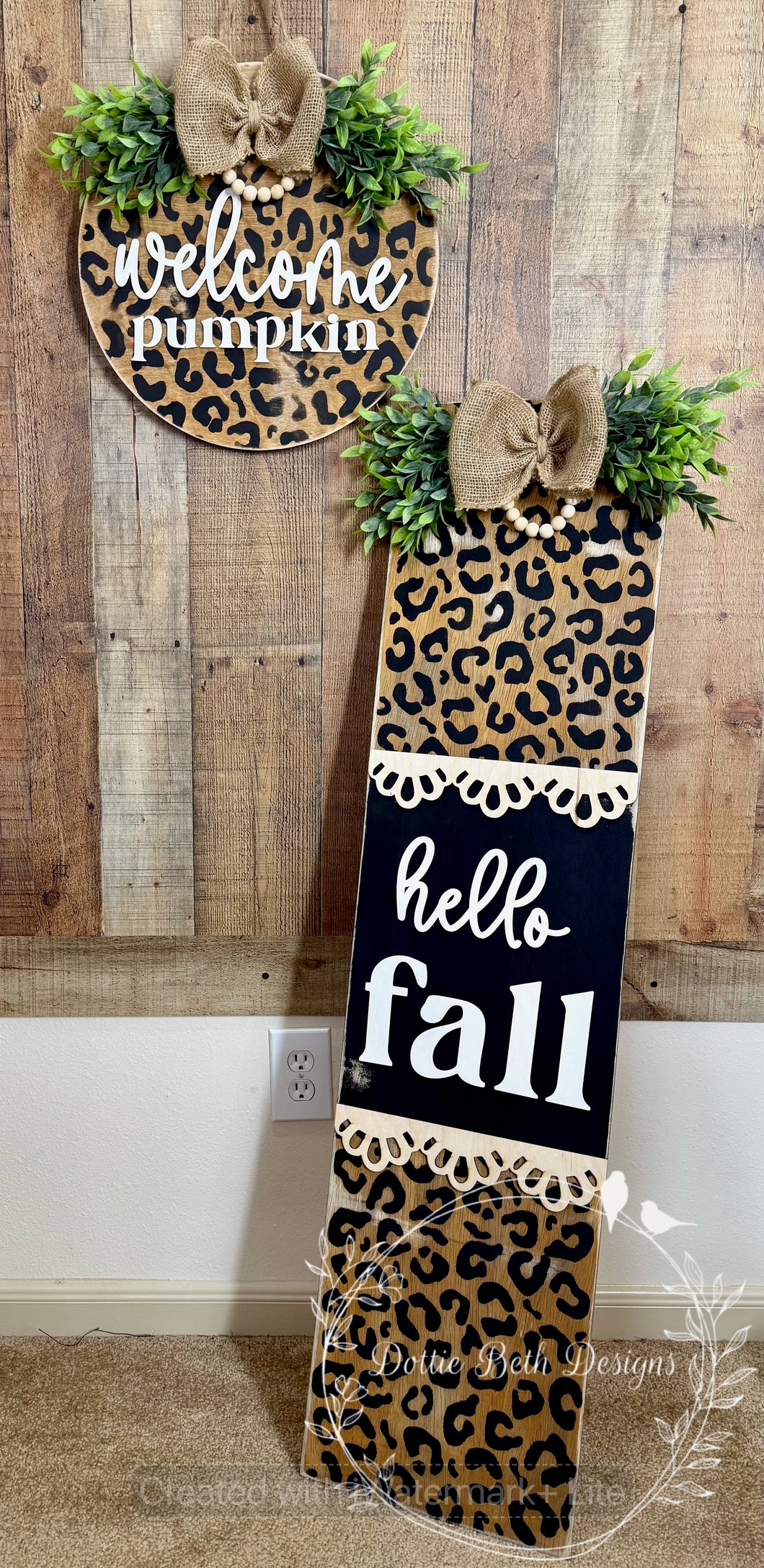 Leopard Print Fall Porch Sign - Rustic Wooden Front Porch Decor