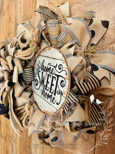 Load image into Gallery viewer, Farmhouse Home Sweet Home Wreath – Neutral Burlap Black and White Front Door Decor
