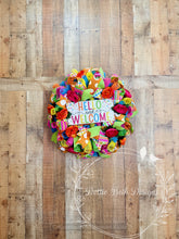 Load image into Gallery viewer, Hello and Welcome Wreath – Bright Summer Mesh Door Decor with Ranunculus
