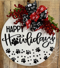 Load image into Gallery viewer, Happy Howlidays Christmas Dog Door Hanger – 16” Round

