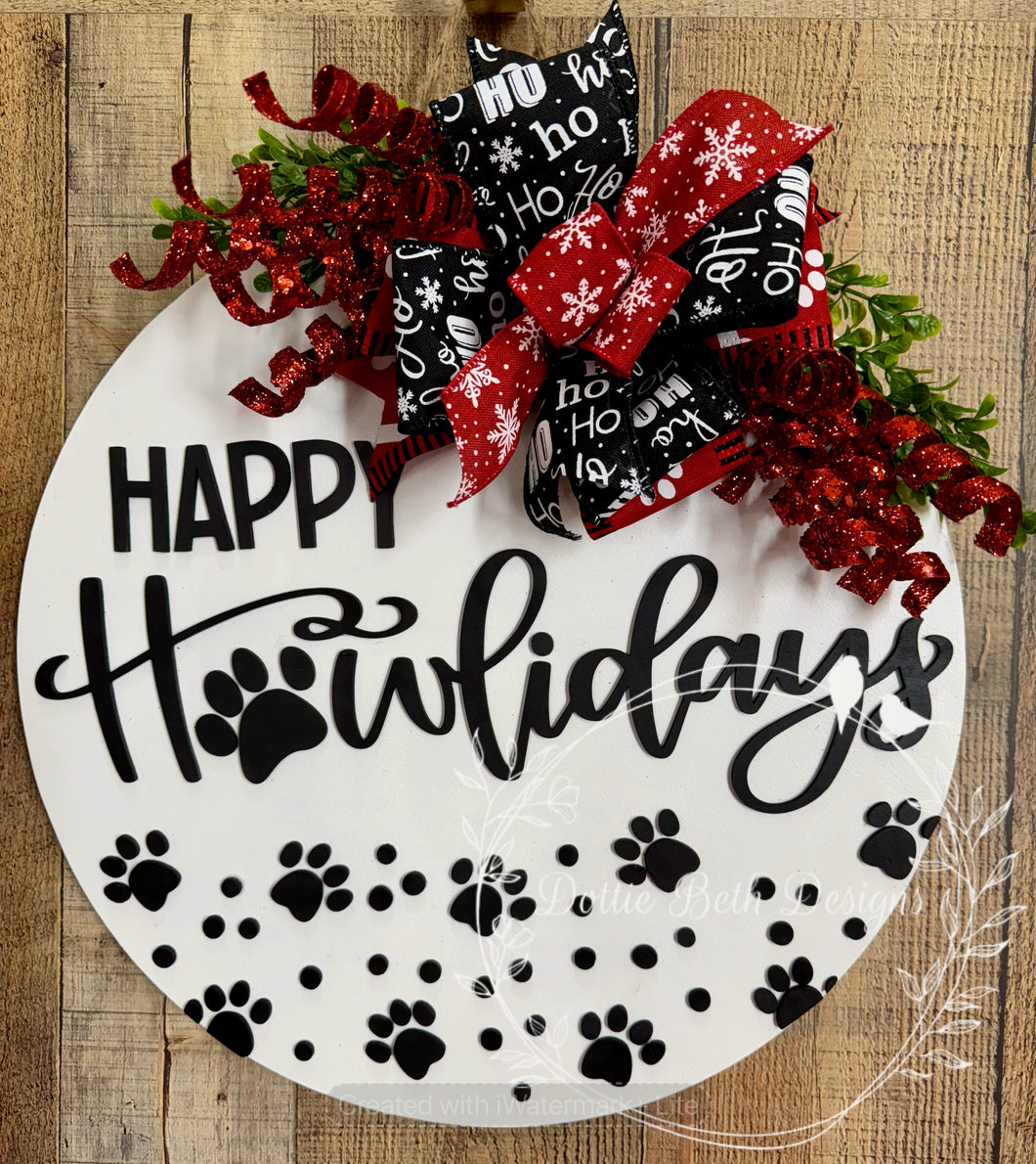 Happy Howlidays Christmas Dog Door Hanger – 16” Round