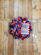 Load image into Gallery viewer, Land of the Free Patriotic Deco Mesh Wreath | Red White &amp; Blue Door Wreath | 4th of July | Memorial Day
