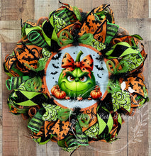Load image into Gallery viewer, Green Monster Halloween Wreath
