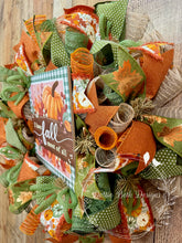 Load image into Gallery viewer, I Love Fall Most of All Wreath – Orange and Green Autumn Deco Mesh Door Decor
