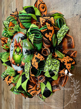 Load image into Gallery viewer, Green Monster Halloween Wreath
