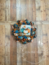 Load image into Gallery viewer, Pumpkin Fall Wreath – Teal and Orange Farmhouse Autumn Door Décor
