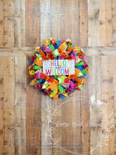 Load image into Gallery viewer, Colorful Hello and Welcome Wreath – Bright Summer Deco Mesh Door Wreath with Polka Dot Ribbon and Welcome Sign
