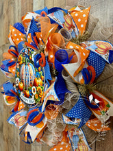 Load image into Gallery viewer, Happy Fall Pumpkin Wreath – Blue and Orange Autumn Deco Mesh Door Decoration
