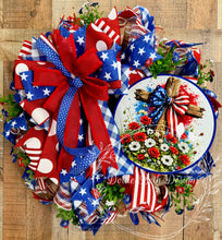 Load image into Gallery viewer, Patriotic Cross Poppy Field Wreath | Memorial Day 4th of July Front Door Decor | Red White Blue Deco Mesh Wreath
