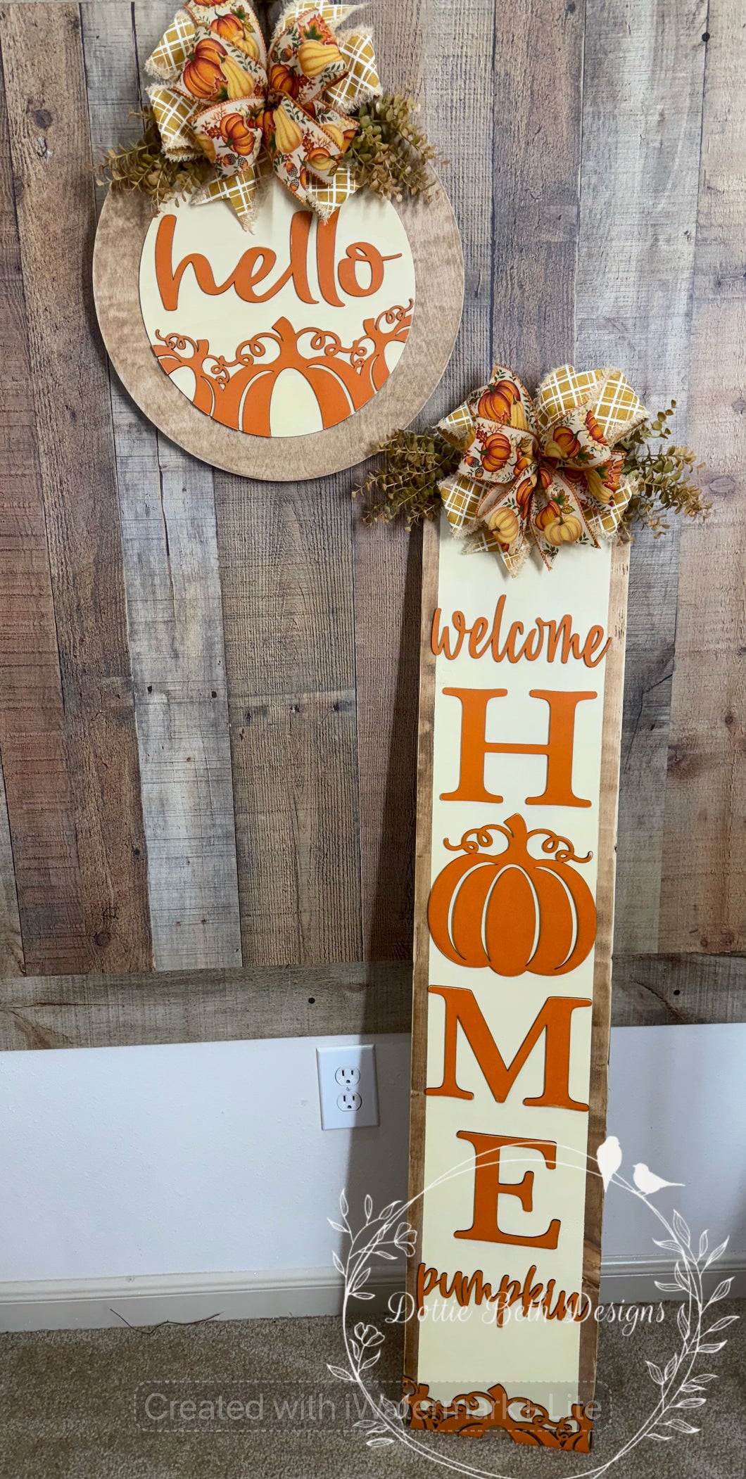 Welcome Home Pumpkin Porch Sign and Hello Fall Door Hanger Set