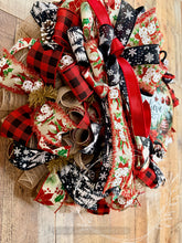 Load image into Gallery viewer, Believe Christmas Wreath with Red Black Buffalo Plaid, Poinsettias and Snowflake Ribbon
