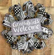 Load image into Gallery viewer, Grandkids Welcome Wreath – Black and White Deco Mesh Door Decor
