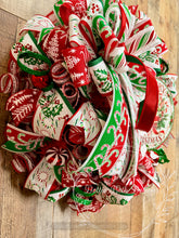 Load image into Gallery viewer, Traditional Red Green and White Merry Christmas Wreath with Candy Canes and Festive Holiday Ribbon
