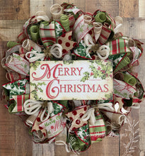 Load image into Gallery viewer, Merry Christmas Holly &amp; Plaid Wreath
