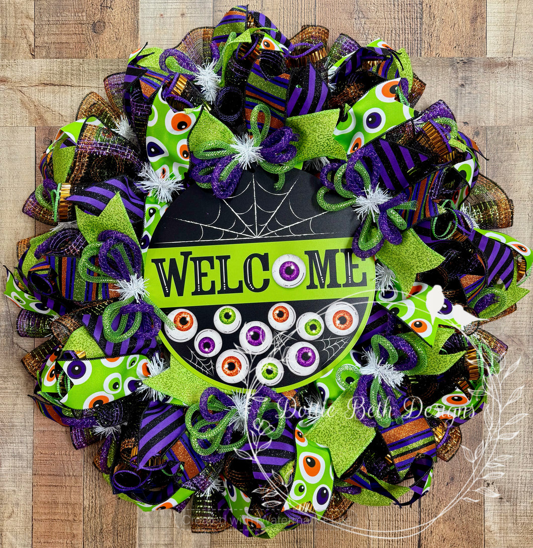 Halloween Eyeball Welcome Wreath – Oversized 30” Front Door Decor