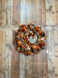 Hello Fall Pumpkin and Sunflower Wreath – Rustic Autumn Door Decor