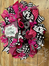 Load image into Gallery viewer, Pink &amp; Black Happy Haunting Halloween Wreath with Creepy Cute Bats
