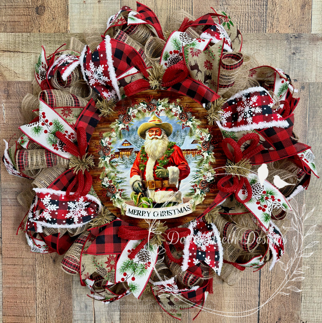 Cowboy Santa Christmas Wreath