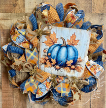 Load image into Gallery viewer, Blue Pumpkin Fall Wreath – 25” Deco Mesh Wreath – Autumn Front Door Decor
