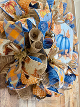 Load image into Gallery viewer, Blue Pumpkin Fall Wreath – 25” Deco Mesh Wreath – Autumn Front Door Decor
