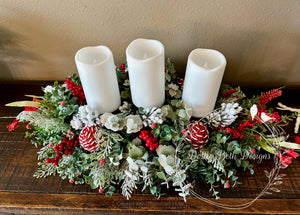 Christmas Centerpiece w/ 3 Tier Pillar Candle Holder (candles not included)