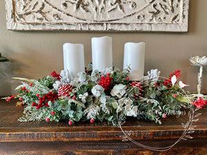 Christmas Centerpiece w/ 3 Tier Pillar Candle Holder (candles not included)