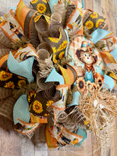 Load image into Gallery viewer, Scarecrow and Sunflower Fall Wreath – Rustic Autumn Deco Mesh Wreath
