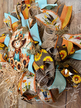Load image into Gallery viewer, Scarecrow and Sunflower Fall Wreath – Rustic Autumn Deco Mesh Wreath
