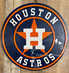 Houston Astros Round Wooden Sign – 16” 3D Layered Sports Door Hanger