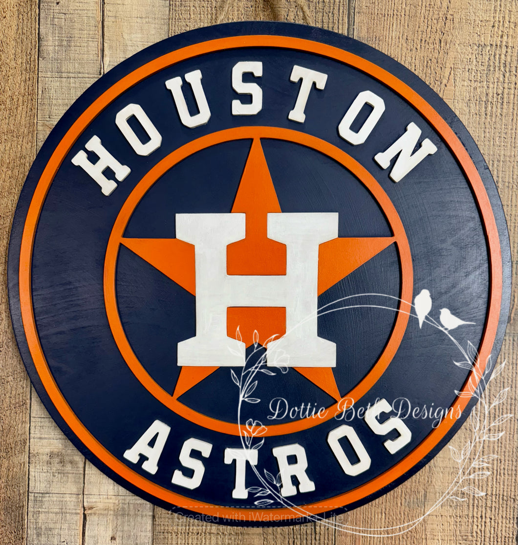 Houston Astros Round Wooden Sign – 16” 3D Layered Sports Door Hanger