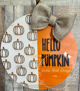Hello Pumpkin – Rustic Orange & Cream Fall 16” Door Hanger