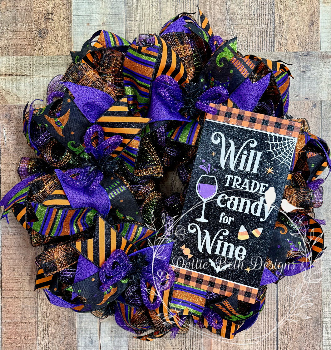 Will Trade Candy for Wine Halloween Wreath