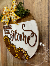 Load image into Gallery viewer, Sunflower Welcome to Our Home Door Hanger – Fall Floral Wood Sign, 16”
