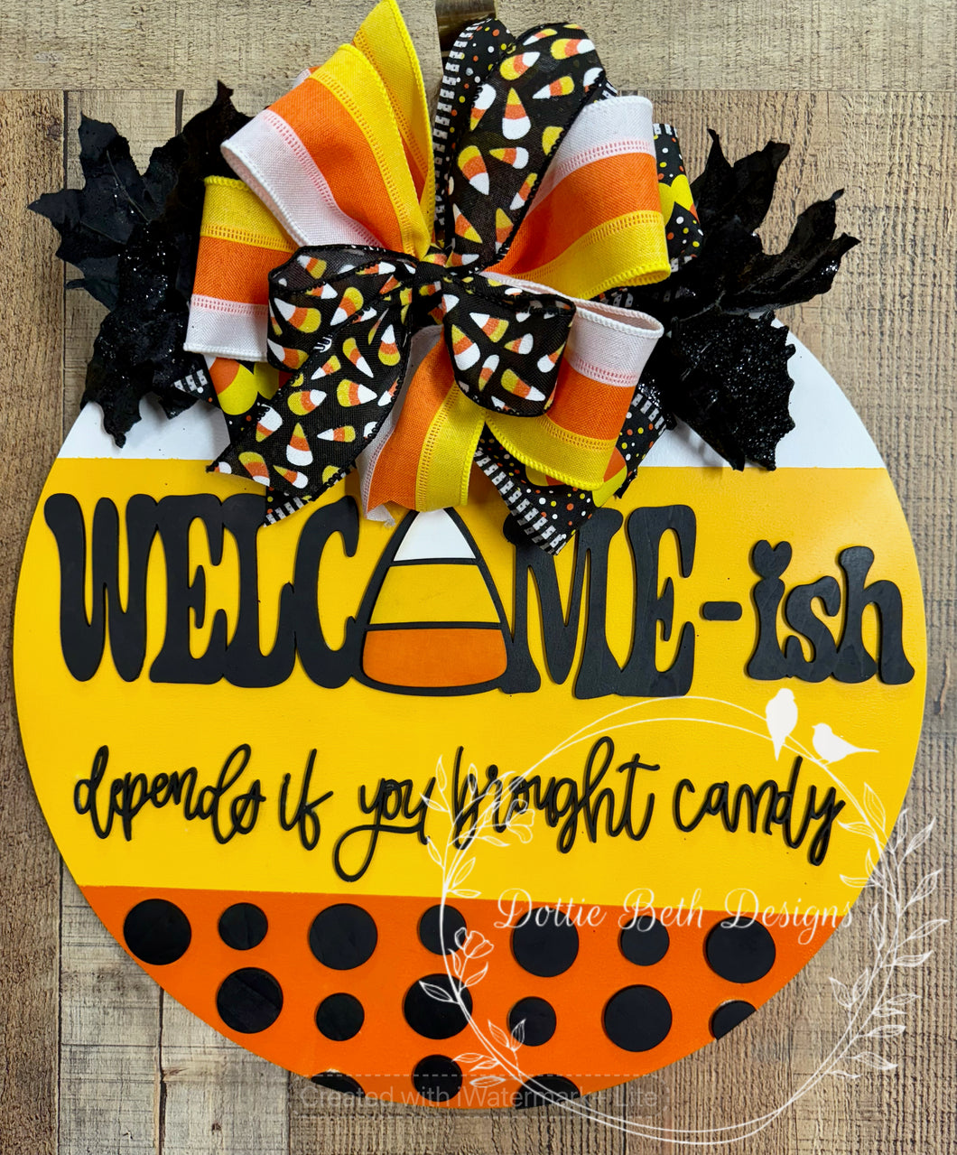 Welcome-ish Candy Corn Door Hanger – Funny Halloween Sign, 16”